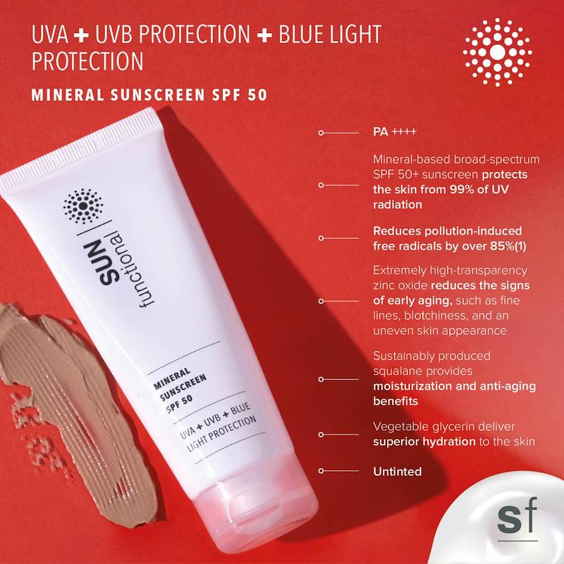 Sunscreen Blue Color SKIN Functional Mineral Sunscreen SPF50 UVA + UVB + Blue Light Protection